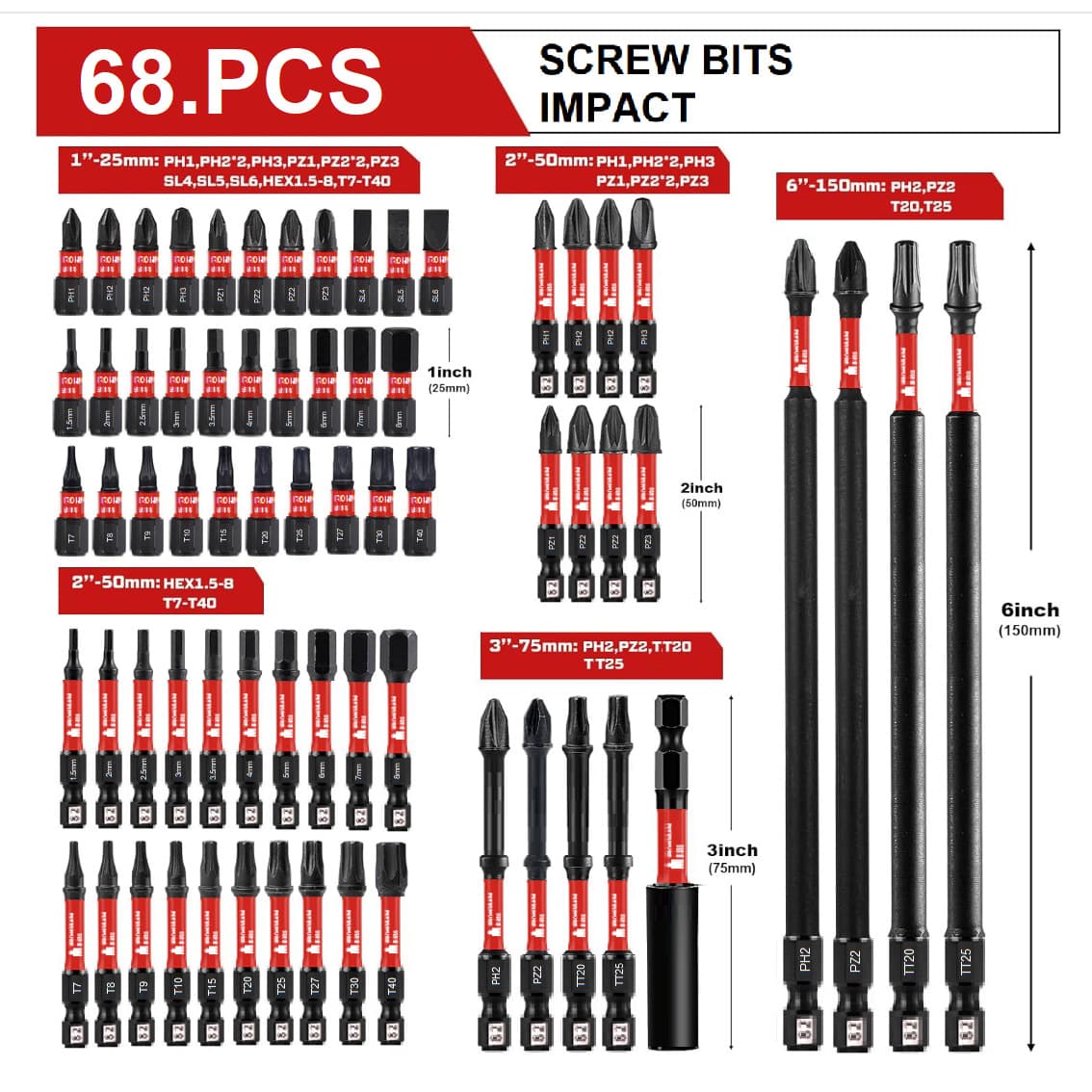 68PCS Screwdriver Bit Set Strong Socket Hex Cross Slotted Torx Black Impact S2 Cross-border Amazon