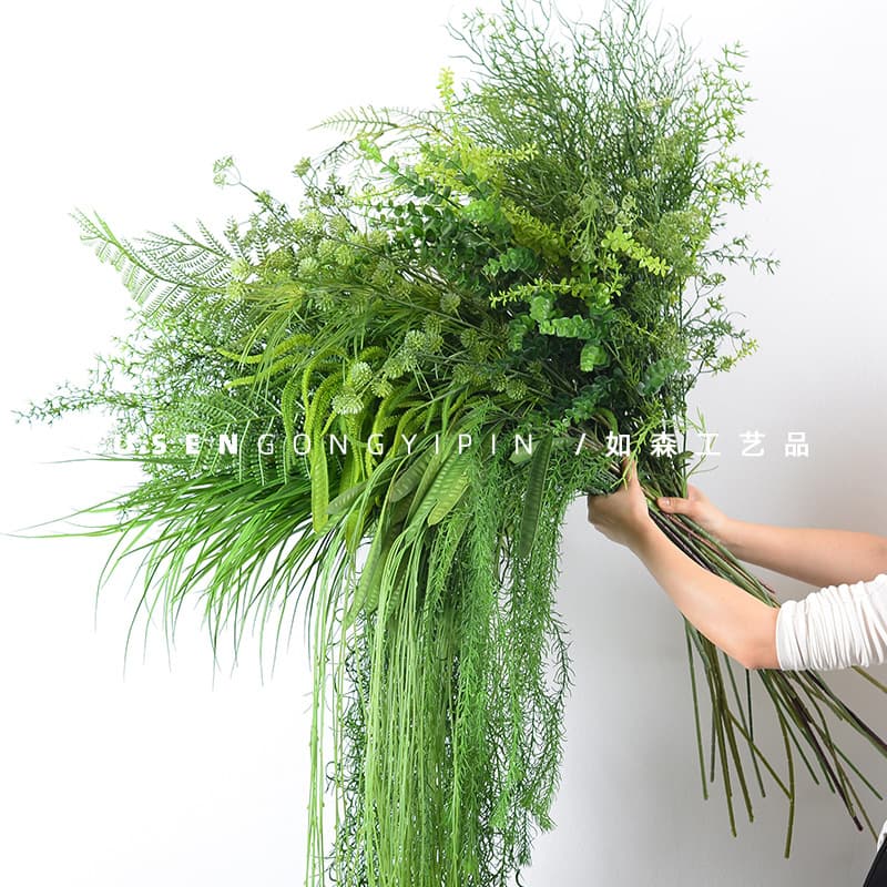 Green Plastic Flower Materials Artificial Flowers Leaf Decorations for Wedding Hall Decoration Fake Green Plants Simulation Flowers