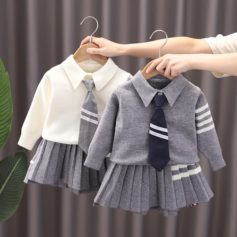 Dropshipping Girls Sweater Set Stylish Fall Winter New College Style Two-Piece Set Kids Trendy Outfit Skirt