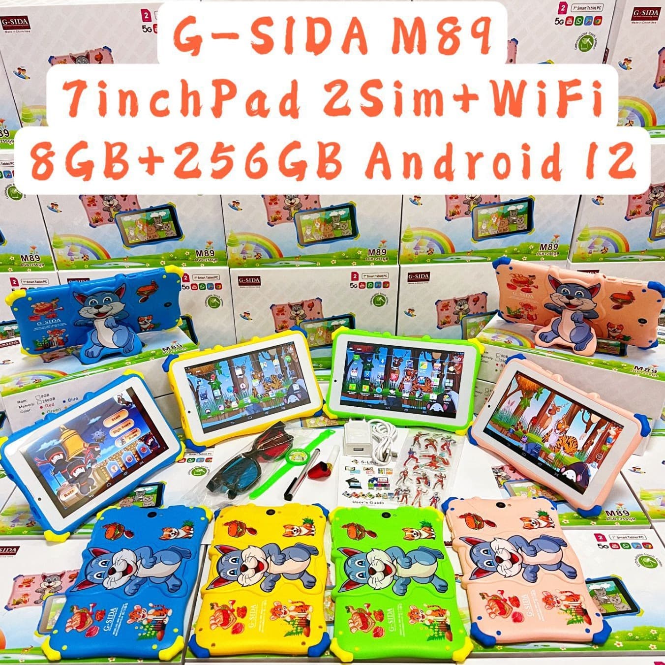 Cross-border exclusive 7-inch new children's tablet for learning, entertainment, calling, SIM+WiFi, Geshida M89