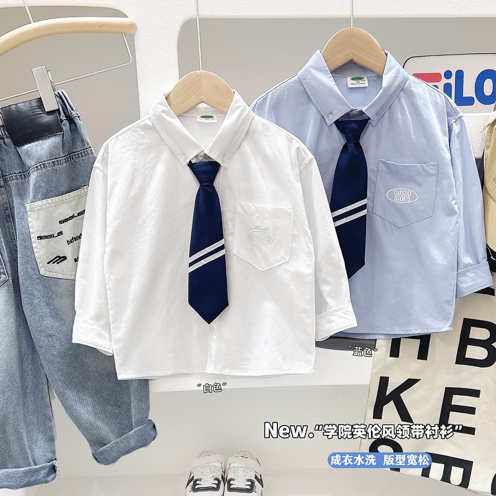 Children's Clothing Boys' Autumn White Shirt 2025 New Large/Medium Kids Spring/Autumn Style Boy Long Sleeve Fall Handsome Shirt