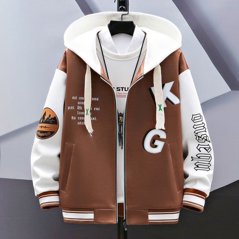 Boys' Hoodie Sweatshirt for Fall and Winter, Korean-Style Trendy Jacket Sports Top, Student Fleece-Lined Thick Coat