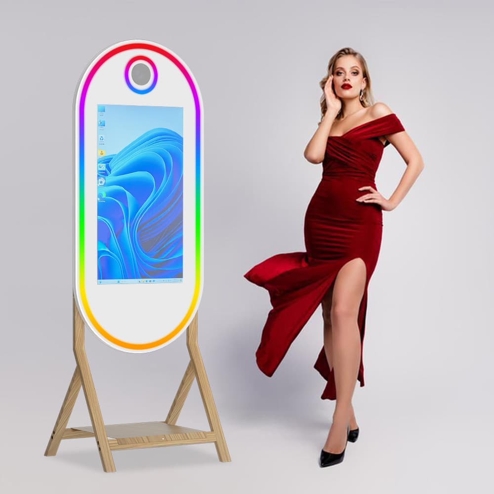 Wood Grain Oval Mirror Photo Booth Photobooth Indoor Advertising Machine Advertising Display Floor Standing