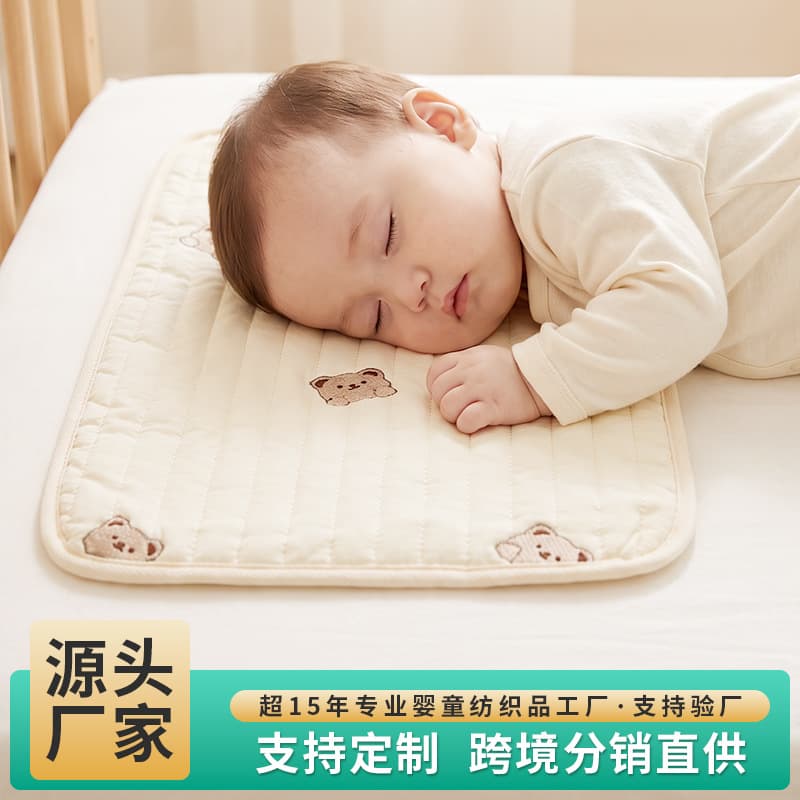 Newborn pillow, baby all-season quilted pillow, infant quilted embroidered flat pillow, anti-vomiting, breathable pure cotton type A