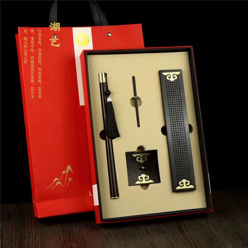 Huyi purple sandalwood reclining incense burner string incense box black sandalwood four-piece set incense burner gift box set processing customization wholesale