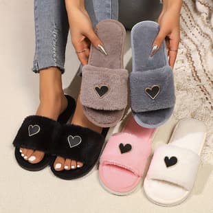 Cross-Border Best-Selling Heart-Shaped Plush Open-Toe Slippers for Women, Soft and Comfortable, Lightweight Cotton Slippers with Soft Sole