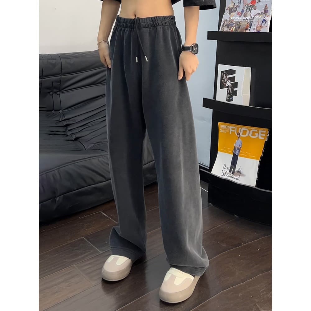 American retro trendy brand versatile washed heavyweight sweatpants men's autumn wide-leg pants loose bf lazy style straight pants