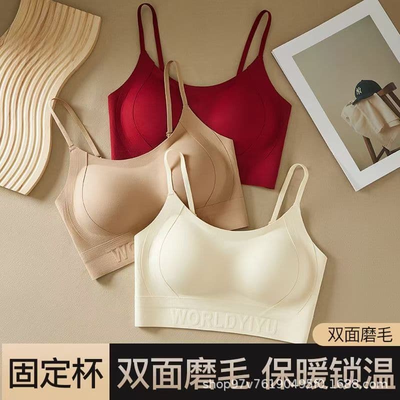 Autumn/winter new style brushed fleece warm back-beautiful bras for women, bright red lift push-up, enhancing effect like foundation, seamless sports bras.