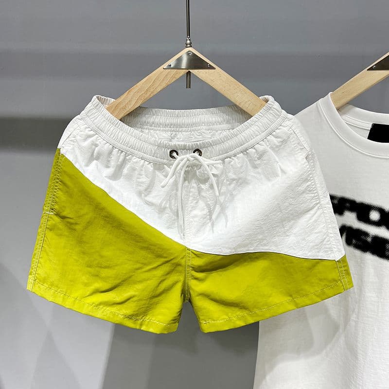 New Men's Beach Shorts Summer Ice Silk Quick-Dry Breathable 5-Inch Casual Swim Trunks with Color Blocking