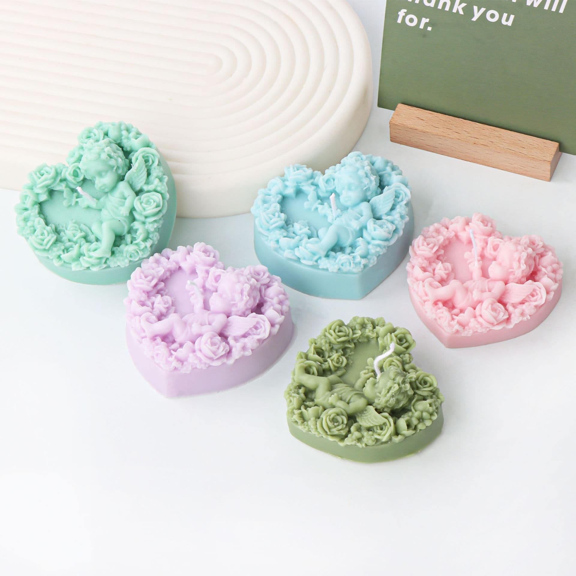 Cross-border Rose Heart Angel Candle Mold New Heart-shaped Scented Candle Mold DIY Plaster Ornament Fondant Mold