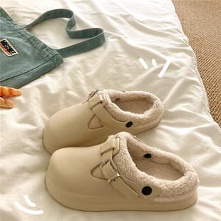 2e025 Winter New Style EVA Warm Fleece-Lined Outdoor Birken Cotton Slippers for Women, Thick Sole Fluffy Fashion Trendy Slippers