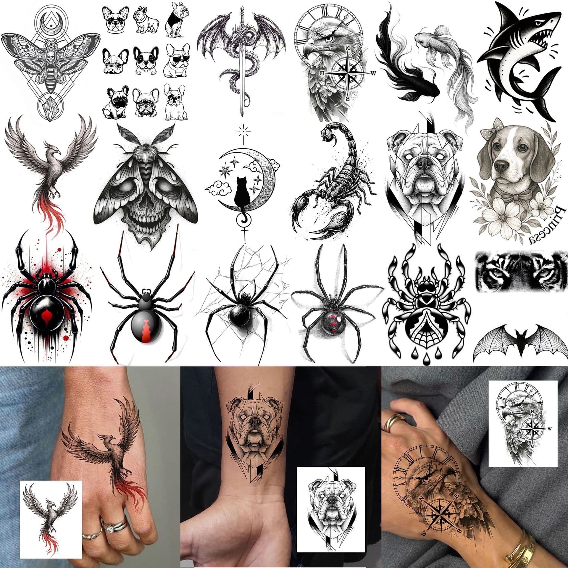 Cross-border New Animal Series Tattoo Stickers Halloween Spider Hand Back Tattoo Stickers TEMU European and American Tattoo