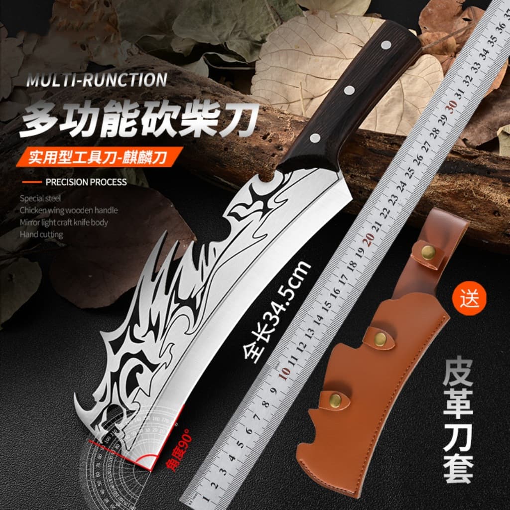 Outdoor Kirin wood chopping bone knife, household bone chopping knife, bone chopping knife, kitchen meat chopping knife, thickened bone chopping knife