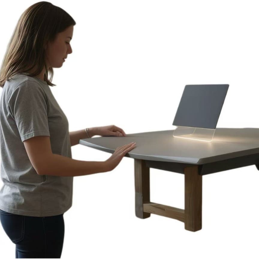 Computer standing desk production, MDF, blister process optional surface veneer effect, waterproof operation method