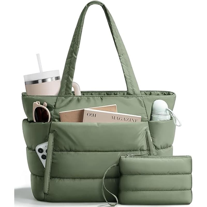 Cross-border Large Capacity Women's Tote Bag with Multiple Compartments, Lightweight Puffy Handbag for Travel Work Laptop, Shoulder Bag