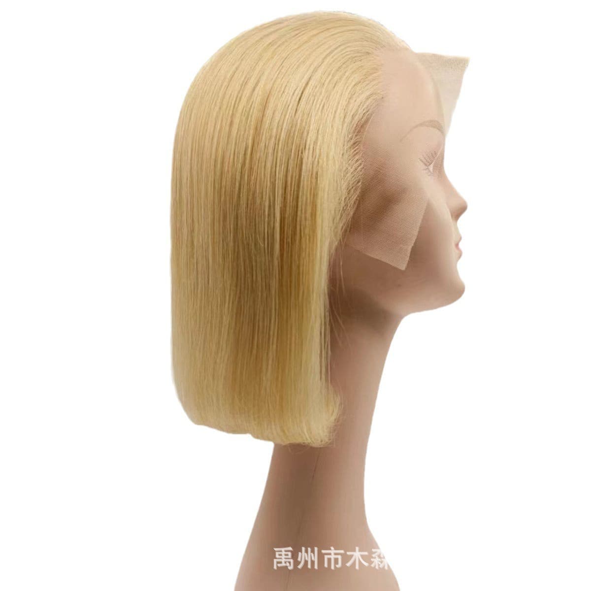Internet celebrity model 613 color Xuchang short hair front lace real person wig headgear 13X4 straight hair light white gold permed and dyed