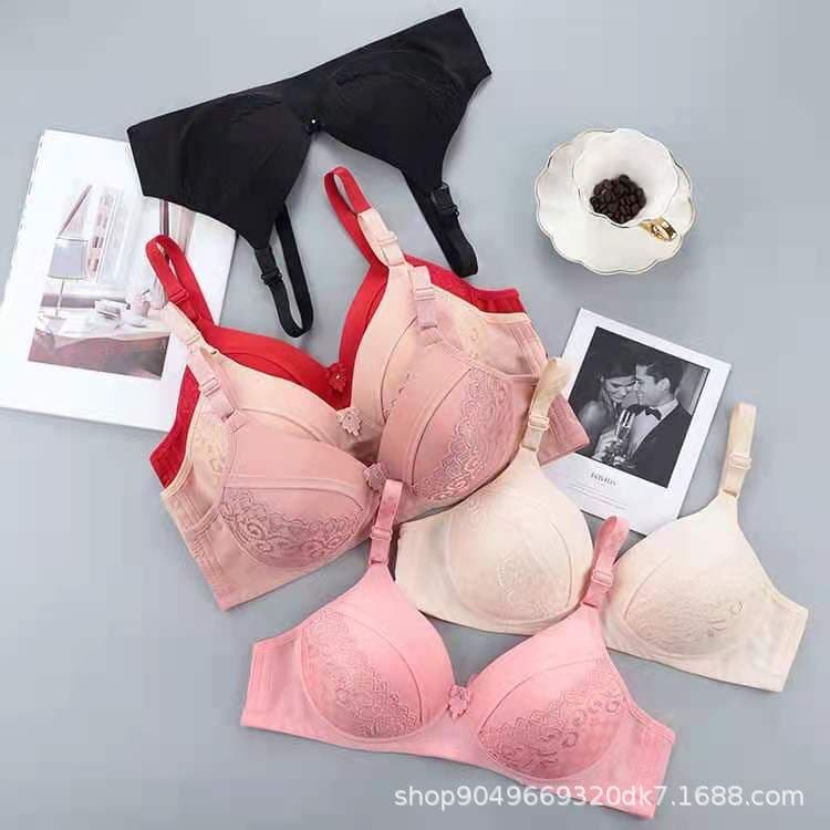 Middle-aged and elderly women's comfortable wire-free bra, small to medium cup breathable jacquard push-up, thin style, plus size mother's bra.