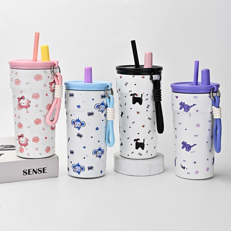 New Cute Large-Capacity Straw Cup with Good Appearance 316 Stainless Steel Portable Water Cup Outdoor Kids Thermos Cup