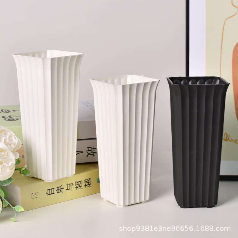 European Style Plastic Vase Flower Arrangement Decoration Creative Vase Ins Style Dried Flowers Fresh Flowers Square Flower Bucket