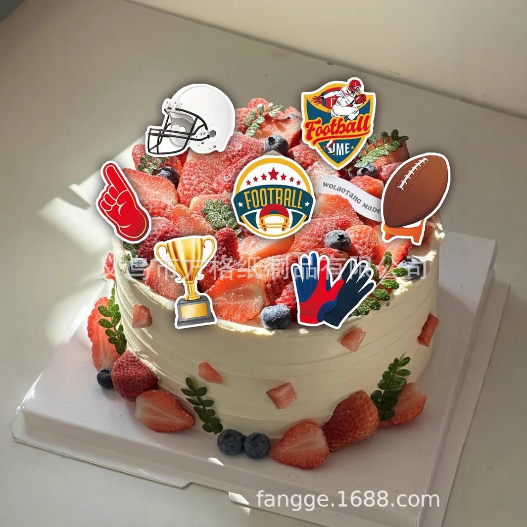 New Product Rugby Sticky Rice Paper Cake Decoration Rugby Baseball European and American Sports Theme Cake Party Decoration