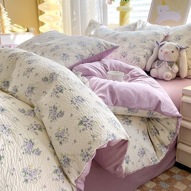 Category A maternal and infant super soft seersucker washed cotton four-piece bed sheet quilt cover pillowcase single dormitory three-piece set