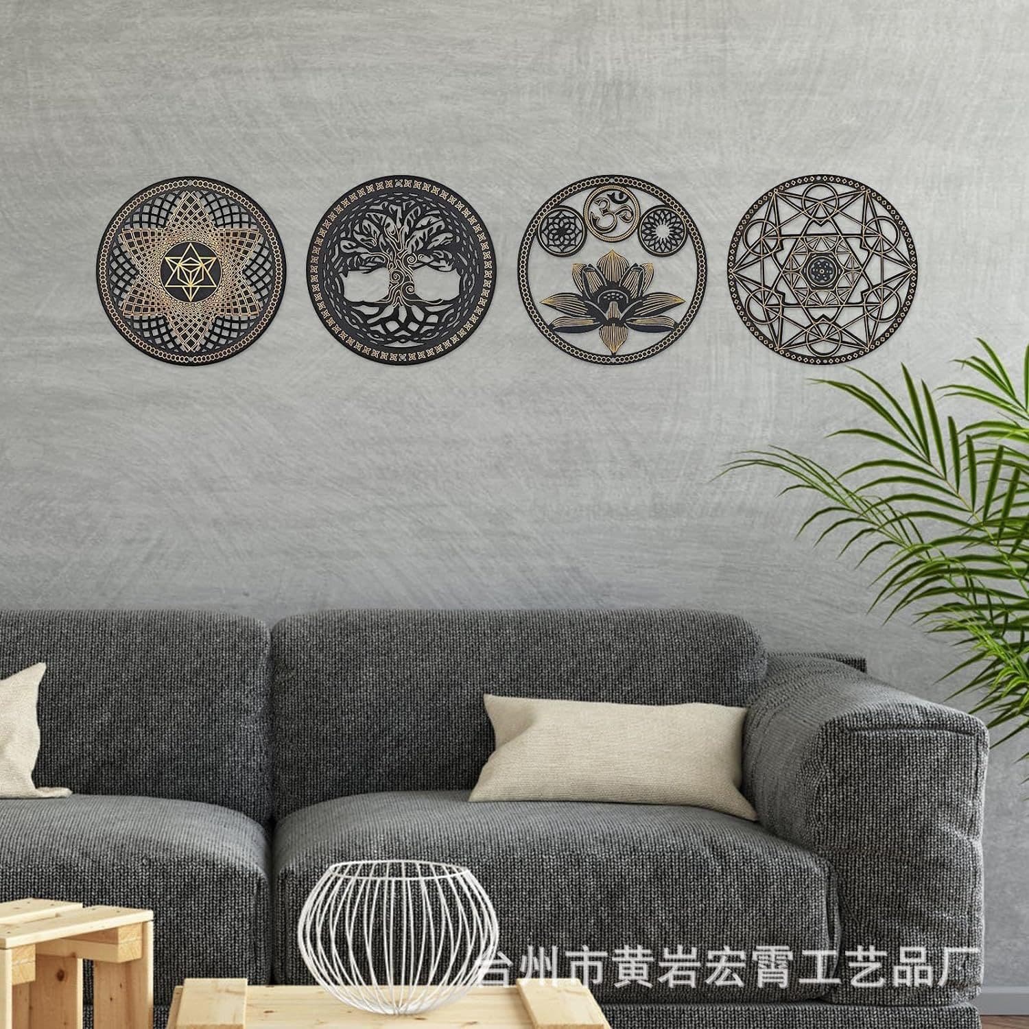 Wooden Wall Art Set Home Decoration Hanging Sculpture Yoga Decor Spiritual Gift Wooden Craft Hanging Ornament