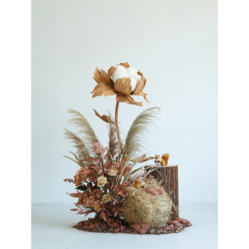 Simulation Flower Landscape Combination Autumn Winter Season Theme Window Display Scene Arrangement Reed Grass Cotton Ornaments