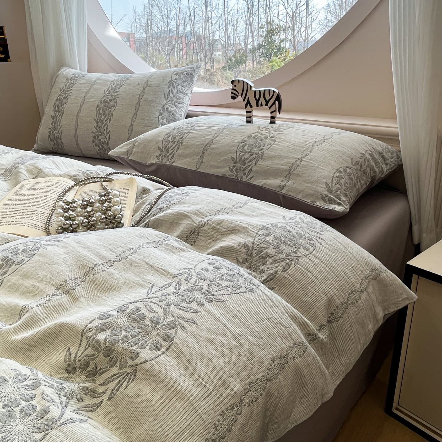 Light Luxury Three-Layer Gauze Bedding Set, Pure Cotton Combed Cotton Jacquard, Premium Master Bedroom Duvet Cover, Fitted Sheet, Flat Sheet, Bedding