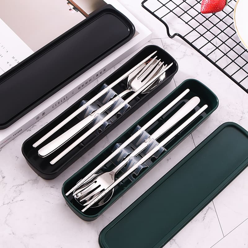 304 Stainless Steel Portable Cutlery 3-Piece Set Chopsticks Spoon Fork Set Student Lunch Box Gift