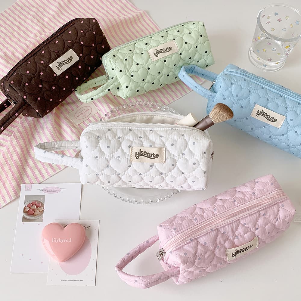 ins style love polka dot cosmetic bag large capacity cosmetic storage bag travel portable handbag student pencil bag