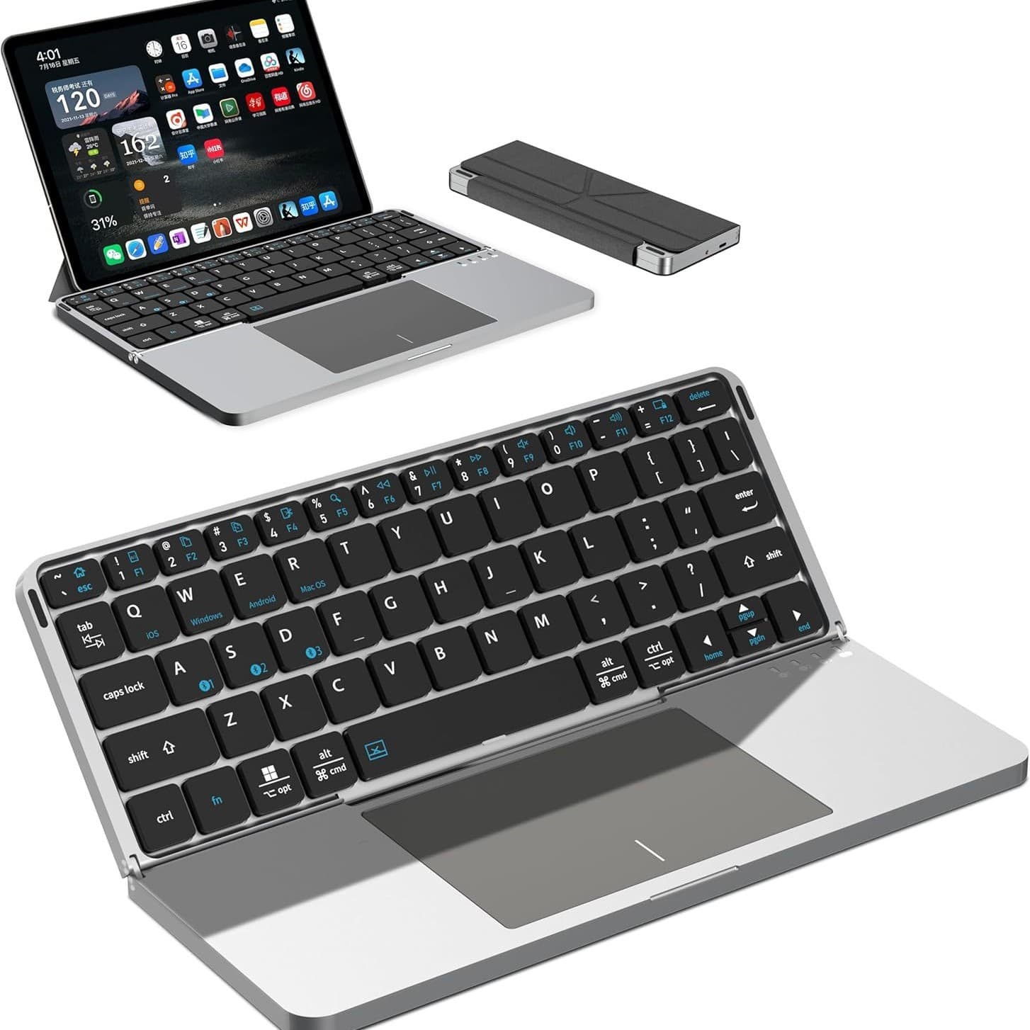 Bluetooth Keyboard Tri-Fold Keyboard Compatible with iPad Portable Business Office Mini Phone Tablet Keyboard