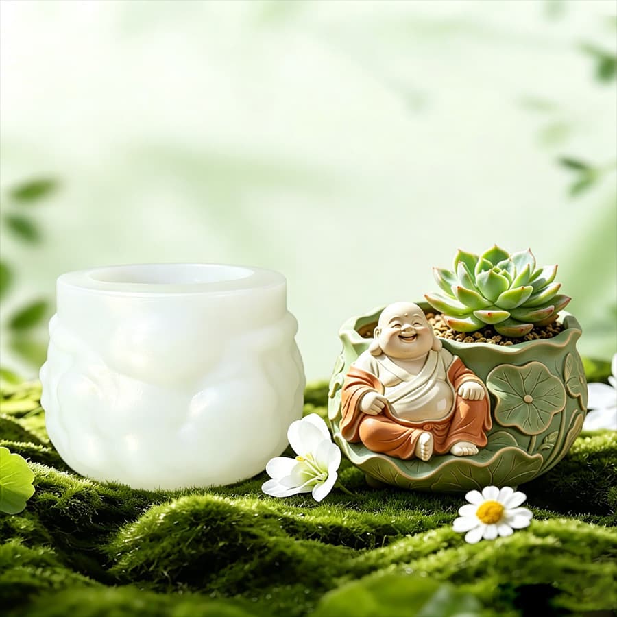 Zen Laughing Buddha Lotus Relief Mold