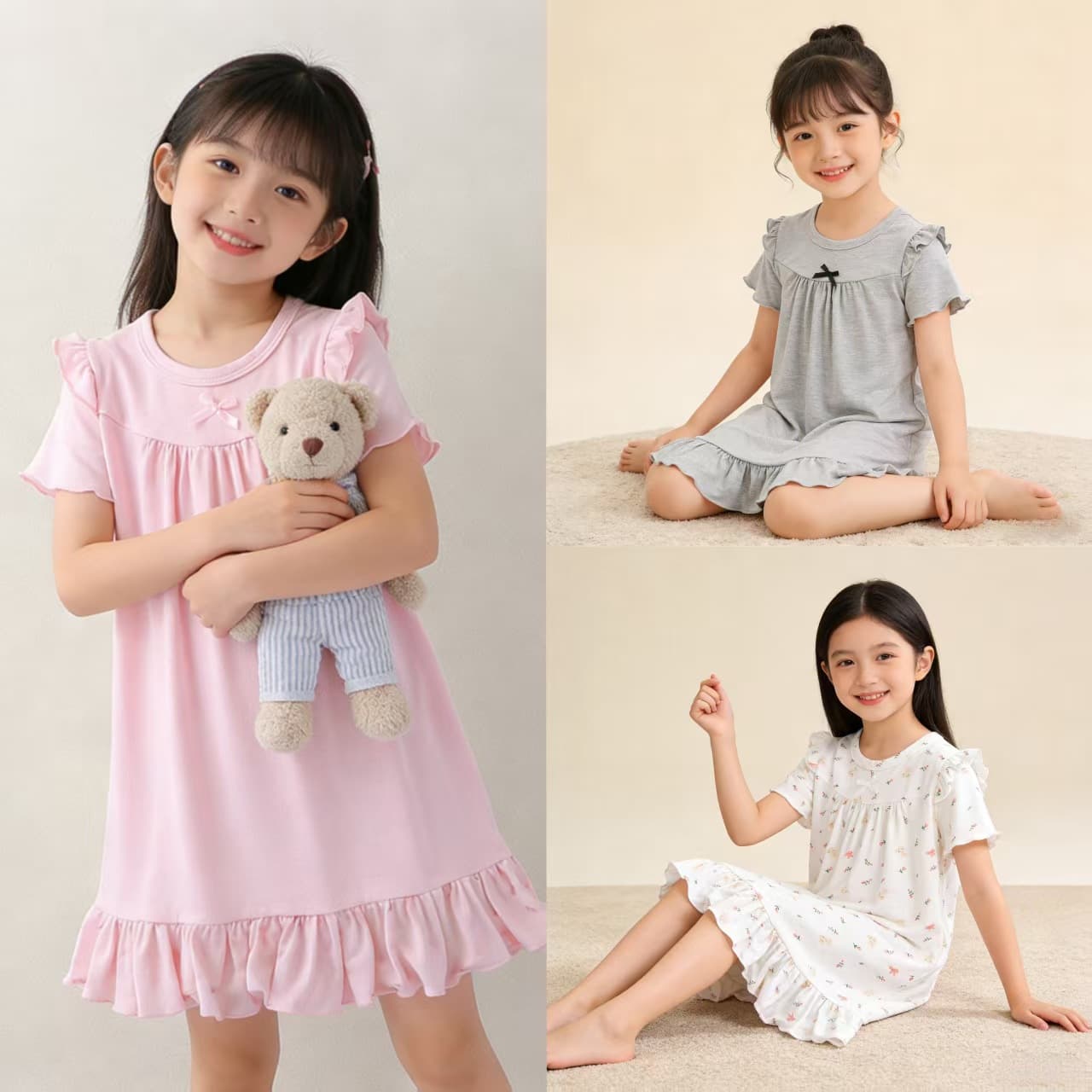 Children's Girls Summer Sleep Dress Short Sleeve Fashion Sweet Korean Princess Dress Baby Toddler Kids Homewear