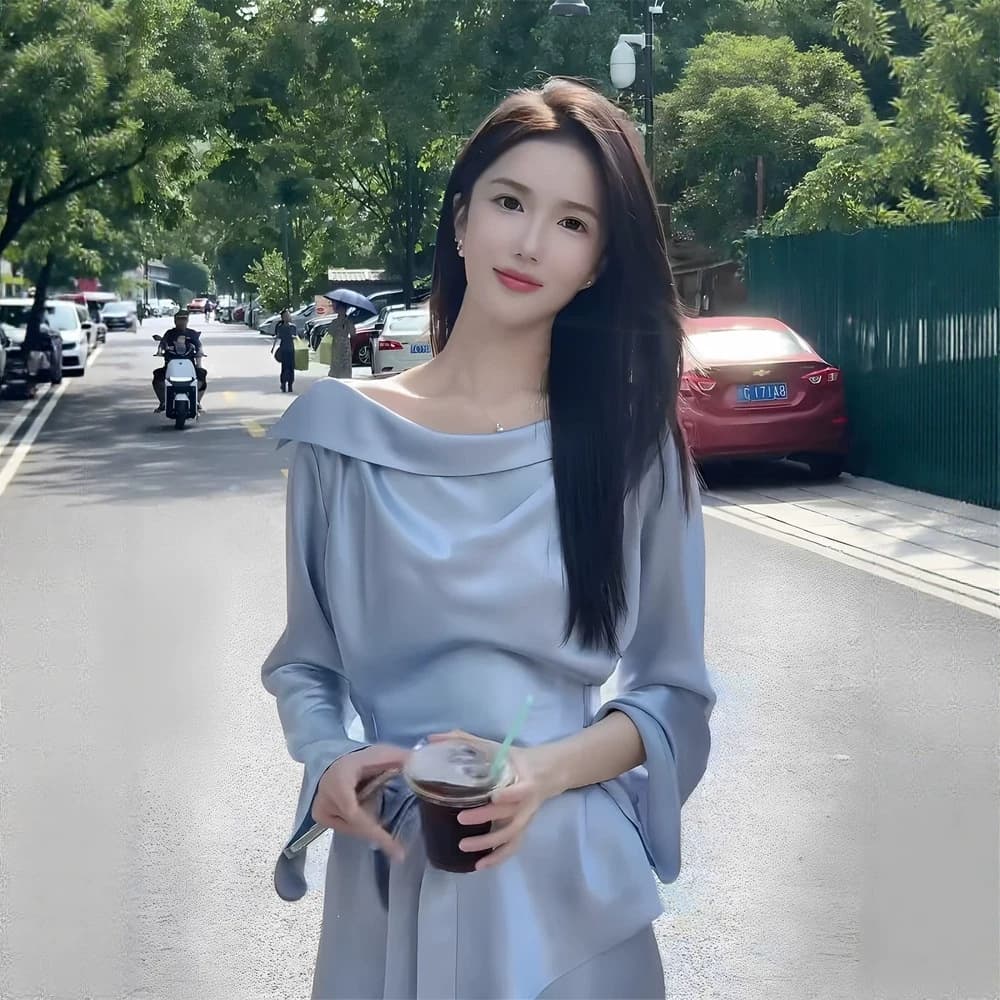 French Elegance Satin Irregular Long-Sleeve Shirt and Skirt Two-Piece Set Women's Early Autumn New Gentle Style Suit