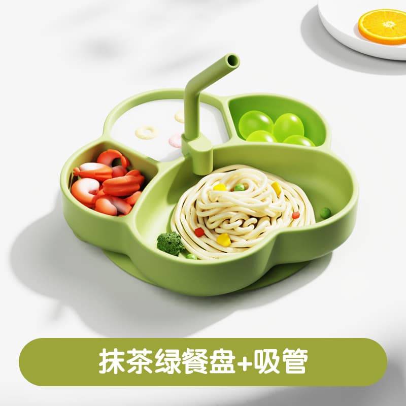 Baby Divided Plate Cat Paw Silicone Bowl Dual-Color Toddler Feeding Training Plate Kids Suction Plate Tableware Set