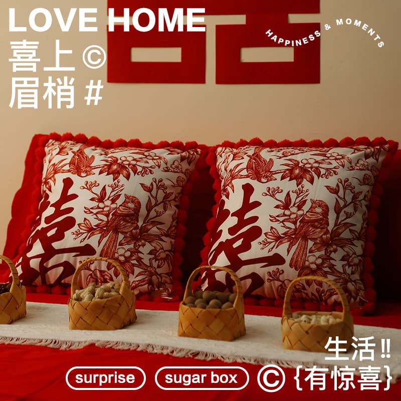 Wedding Double Happiness Pillows Pair Bridal Chamber Setup Set Gift for New Couple Living Room Sofa Pressing Backrest Cushions High-end