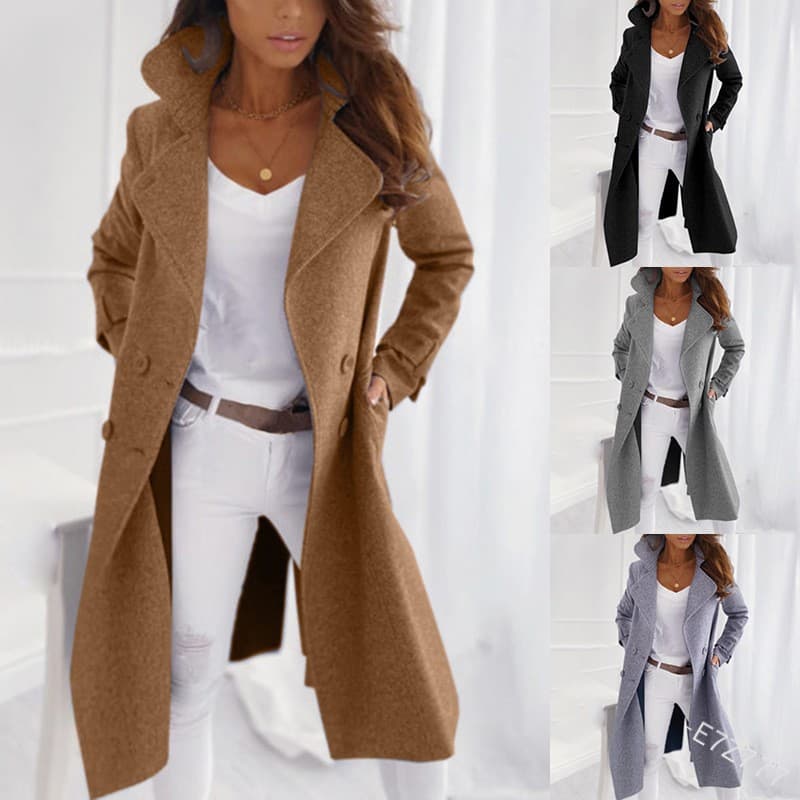 In Stock Autumn/Winter New Women's Casual Long Wool Coat for Amazon Wish AliExpress Top E7Z777