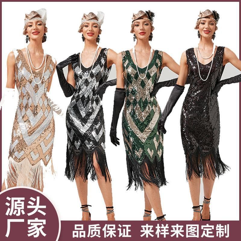 1920s retro sequin tassel skirt party dance dress host sequin skirt toast party dance skirt small dress