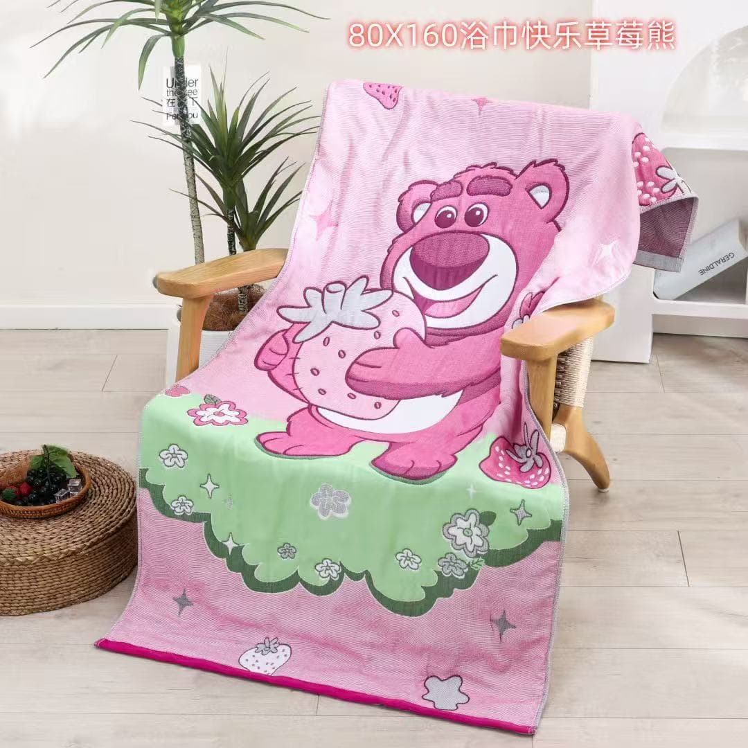 Class A Mother and Baby Pure Cotton Gauze Bath Towel, Cartoon Embroidered, Super Soft, Machine Washable