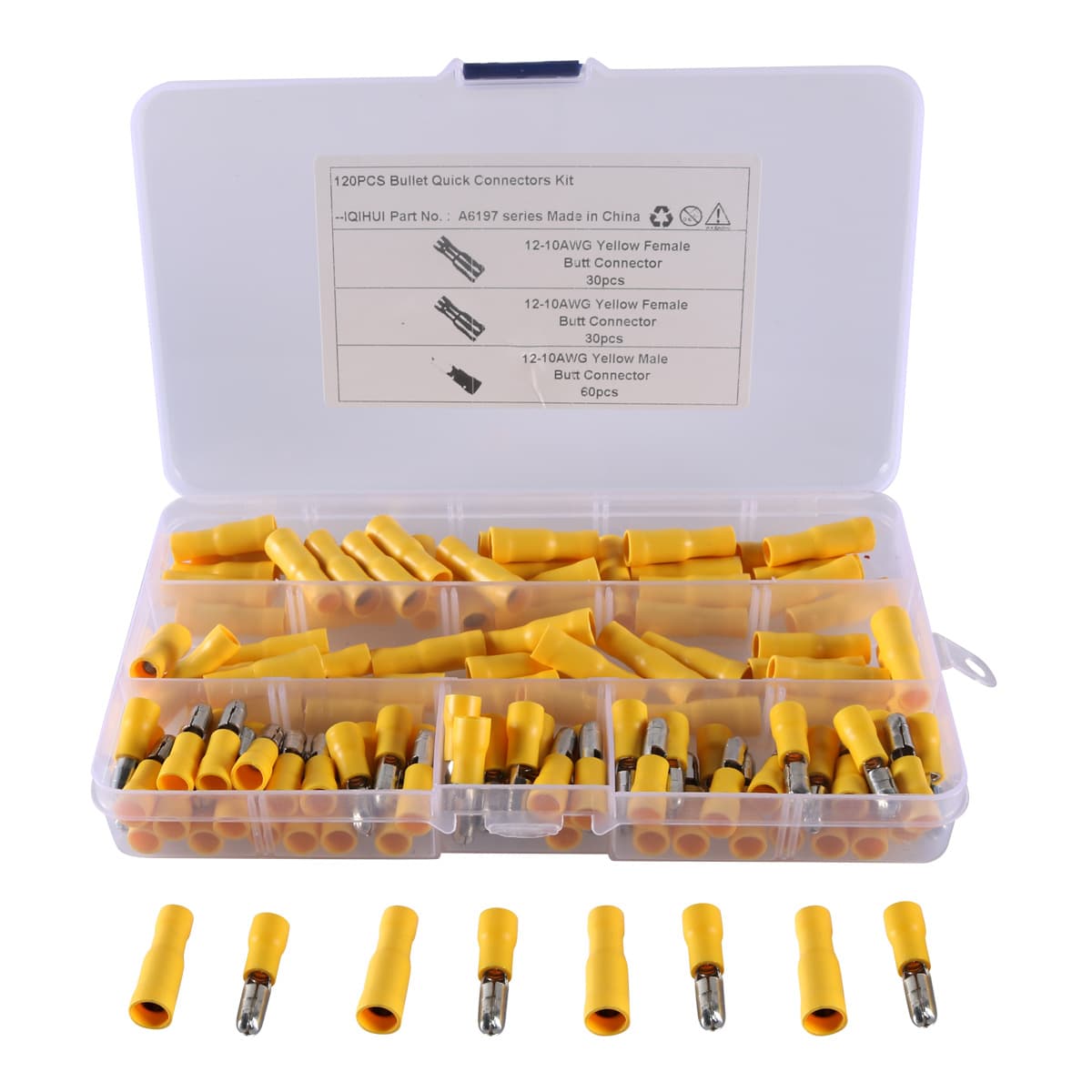120-Pack Yellow AWG12~10 Bullet Male-Female Wire Connectors, Cold Crimp Terminals for Automotive Use