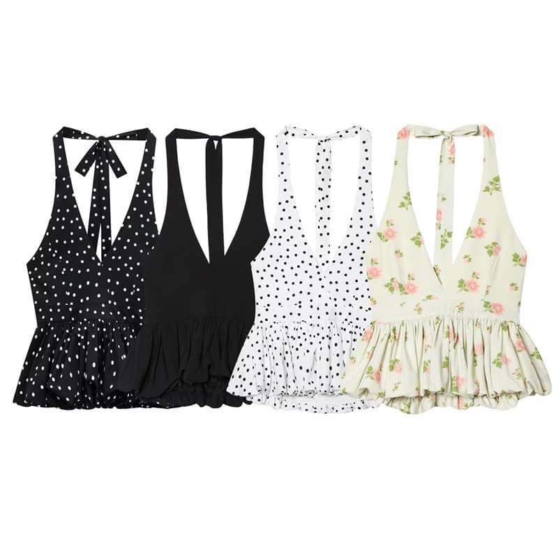 UNIZERA Women's 2026 Summer New Sweet Casual Polka Dot Halter Tie-Back Vest Tank Top