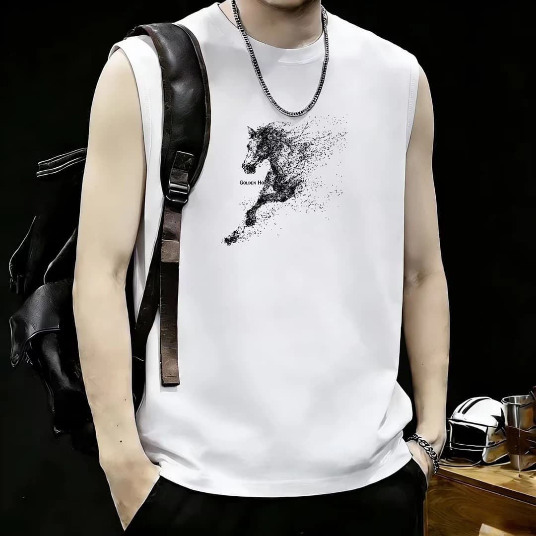 Summer new creative American high street design trendy brand round neck pure cotton vest sleeveless men and women handsome street T-shirt