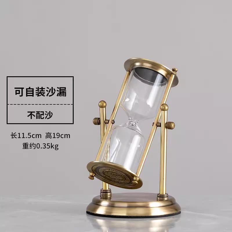 Strictly Selected Antique Bronze Three-Pillar Five-Minute Hourglass with Refillable Sand, Custom Logo Available, Bedroom Study Desk Decor, Factory Direct Hourglass Timer