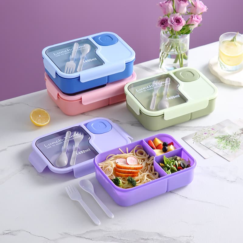 Manufacturer wholesale new Japanese-style compartmented lunch box microwaveable plastic lunch box lunch box with fork and spoon tableware