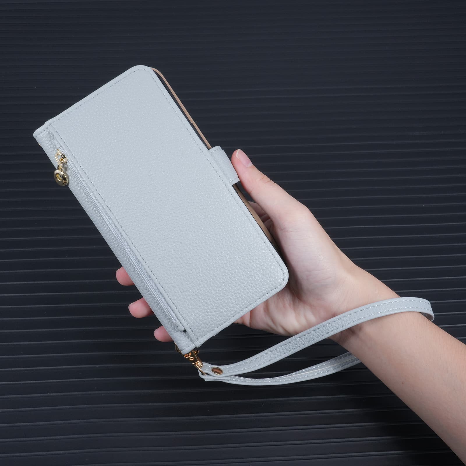 Compatible with iPhone Apple 17 Pro Max Zipper Phone Case Crossbody Long and Short Lanyard Makeup Mirror Flip Cover Protective Case