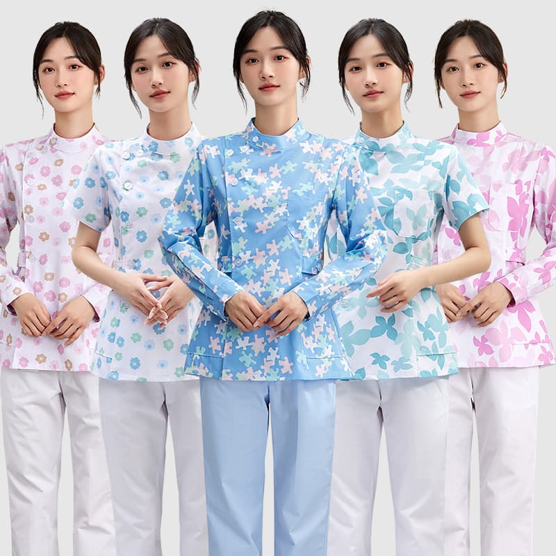 Floral Print Nurse Uniform Set for Women, Short Sleeve Split Design, Long Sleeve Maternity Nurse Medical Care Elderly Home Workwear