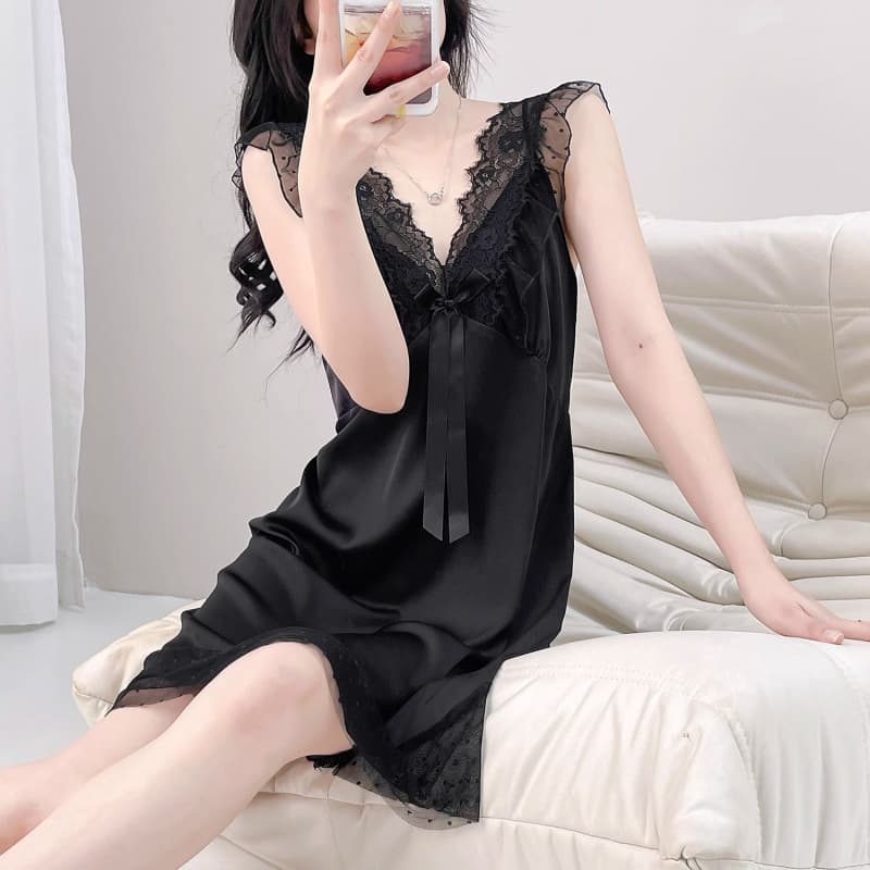 2025 New Summer Ice Silk Camisole Sleep Dress Women Sleeveless Plus Size High-End Thin Sexy Trendy Nightgown