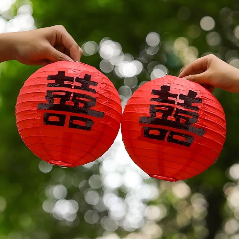 Wedding Room Decoration with Double Happiness Character Paper Lanterns, Hanging Decorations for Stairs, Wedding Decorations, Honeycomb Balls, Wedding Lanterns, Engagement Decorations