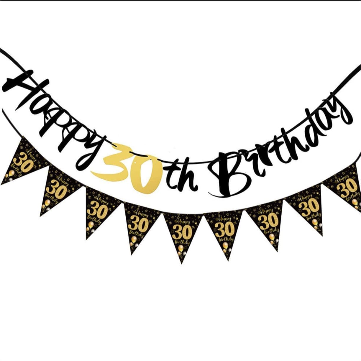 Rose Gold 30th Birthday Banner Triangle Flag Decoration Black Gold Birthday Party Number Bunting