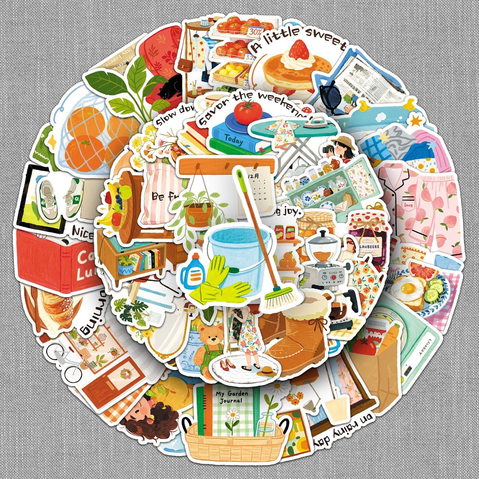 50 original weekend plan stickers, daily fresh and hand-painted fun waterproof decorative Guka notebook stickers